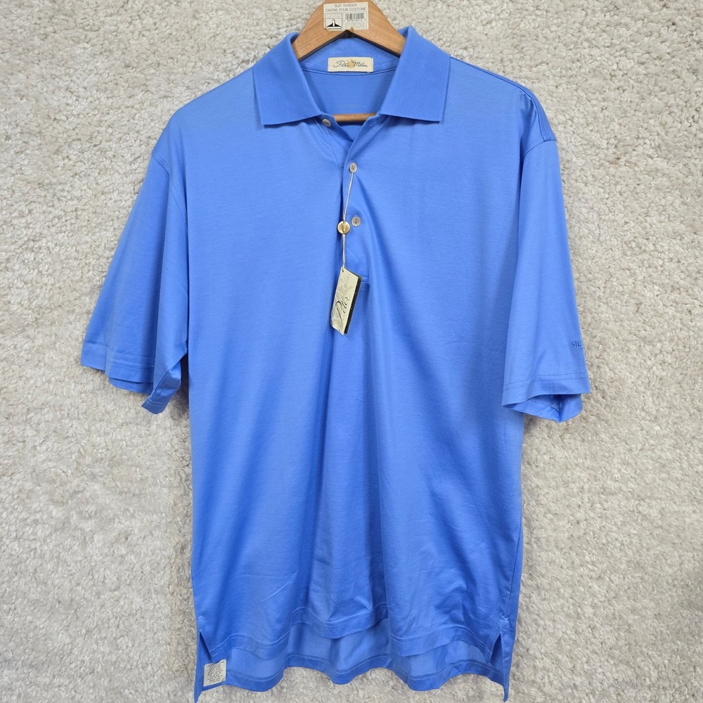 Vintage Peter Millar Solid Polo Mens Medium Blue Siemens Mercerized Cotton Golf